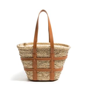 sac fourre tout en paille avec lanières