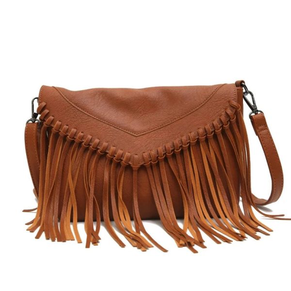 sac bandoulière à franges camel