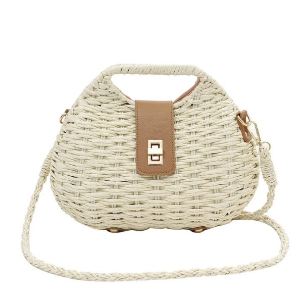 sac paille tressé beige à bandoulière