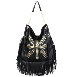 sac à main besace noir avec frange