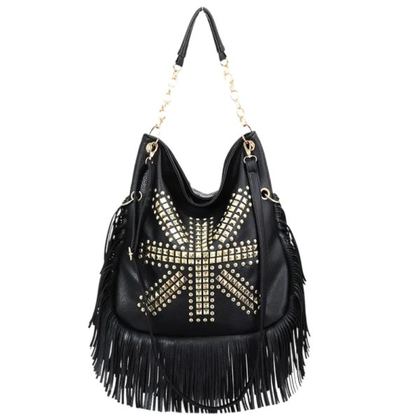 sac à main besace noir avec frange