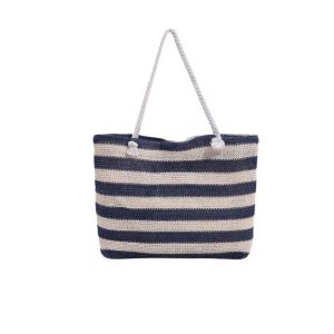 sac de plage en paille à rayures