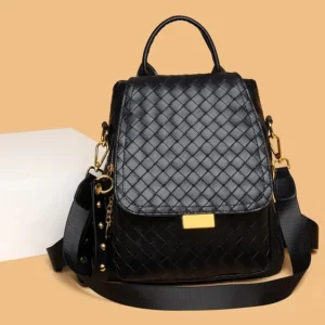 Sac à dos pour femme haut de gamme en cuir souple motif tissé